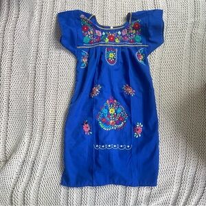 NWOT Authentic Mexican Blue Hand Embroidered Kids Dress Size 6